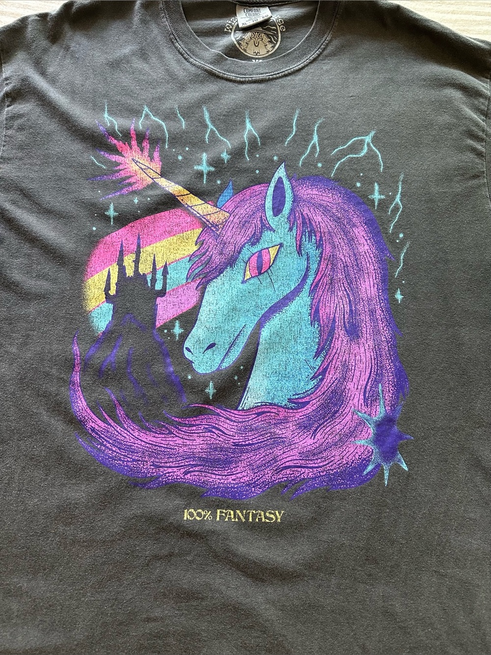 wizard of barge 100% fantasy charcoal and pastels unicorn tee / sz xl - Picture 2 of 4